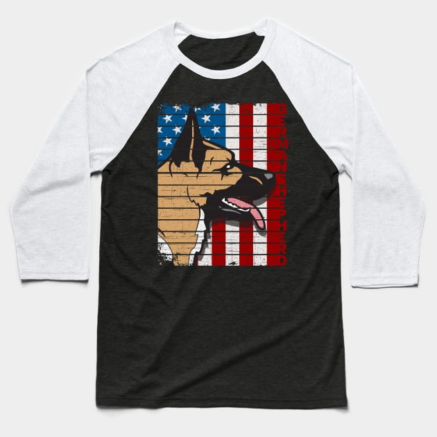 German Shepherd American Flag Baseball T-Shirt by RadStar